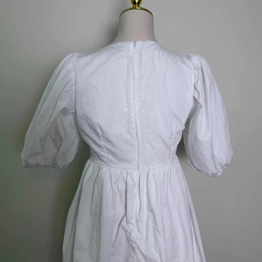 Abercrombie & Fitch White Puff Sleeve Tie-Front Mini Dress Small Tall (ST)
